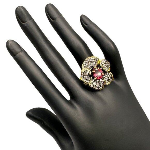 NEW Flower Cocktail Ring Sz.7 14K Black Gold Over S925 Silver Orchid Glam Fairy - Picture 12 of 13